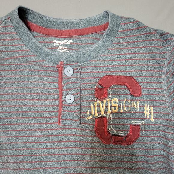 Arizona Jean Co Division #1 Henley Shirt Gray Red Stripe Long Sleeve Large - Picture 3 of 8